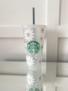 Reusable Daisy Starbucks Tumblers - White